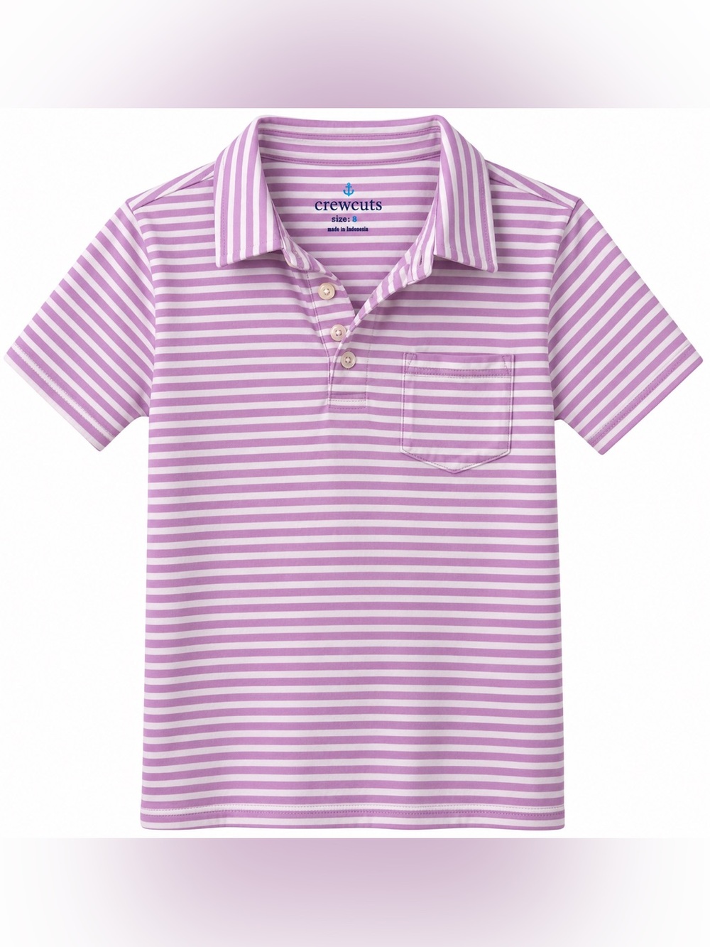 J.Crew Crewcuts Preppy Kids Size 8 Lavender White Striped Polo Shirt